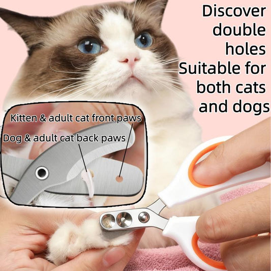 Newly Upgraded Design Cat&Dog Nail Clipper with 2Mm&4Mm Circular Holes Non-Slip Handle High-Quality Stainless Steel Professional Paw Trimmer for Pets