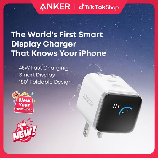 Anker Smart Display Charger, Anker Nano 45W Fast Charging USBC Charger with Smart Recognition, Built-In Care Mode, Compact with 180Β° Foldable Plug, for Iphone 17/16/15 Series, Macbook, Apple Watch
