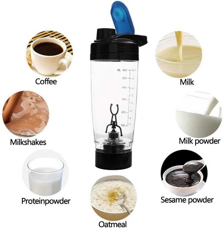 Self Mixing Mug Electric Protein Shaker Bottle, Protein Shaker Cup, 25 Oz High-Torque Battery-Powered Blender Shake Bottle,Portable,Self-Stirring Mug for Various Powder (Black)