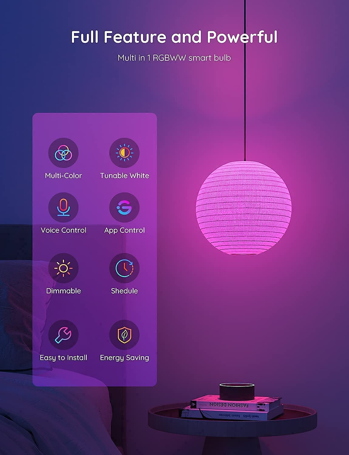 Smart Light Bulbs - Dimmable RGBWW Color Changing, Compatible with Alexa & Google Assistant, No Hub Required, 9W 60W Equivalent A19 LED for Bedroom Living Room (4 Pack)