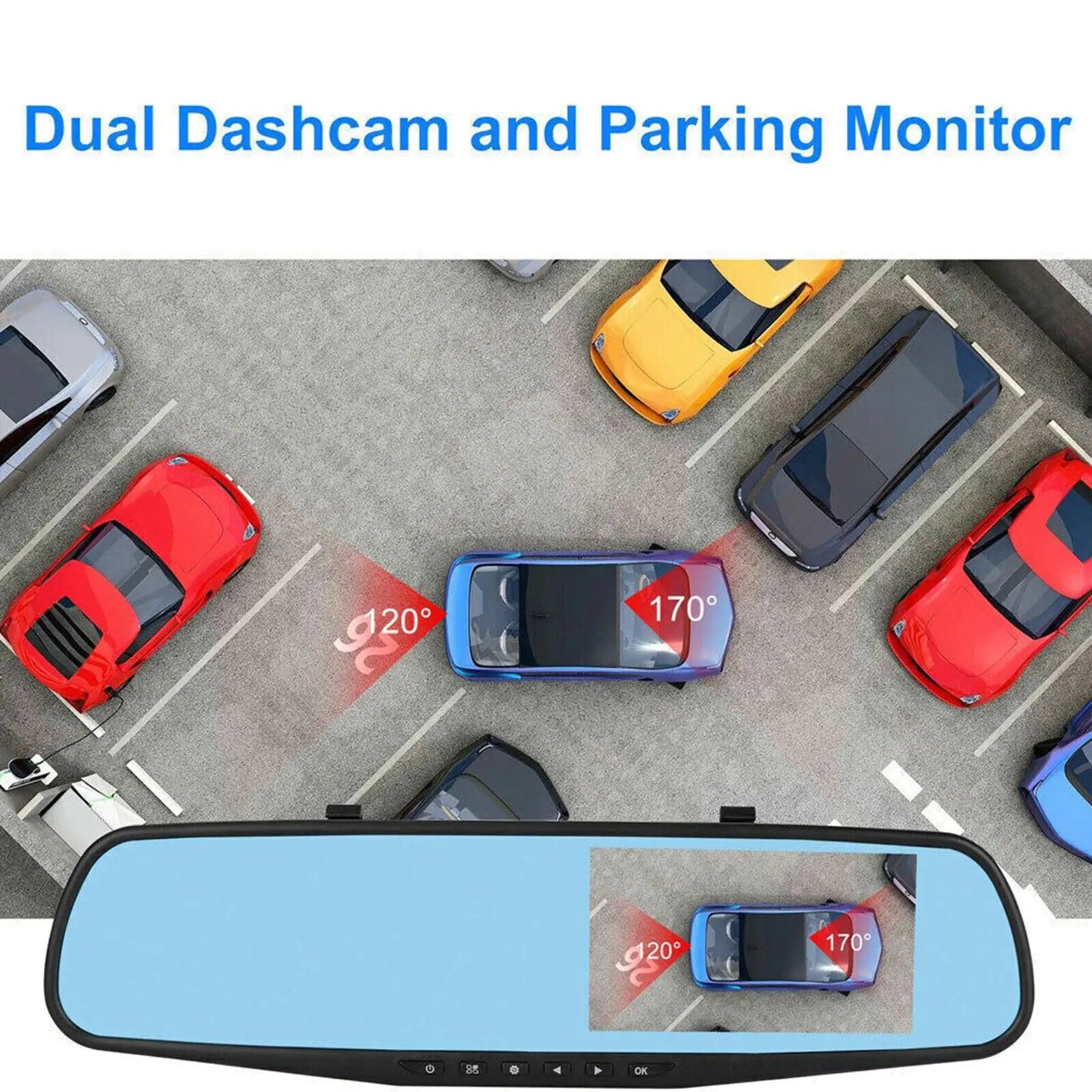 Mirror Car DVR Dual Dash Cam Camera Front Rear Video Recorder 1080P HD Rearview