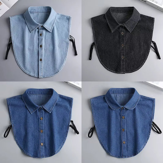 Korean Denim Shirt Fake Collar for Sweater Hoodie Half Shirt Detachable Collar Decorative Womens Neckwear Fuax Cols