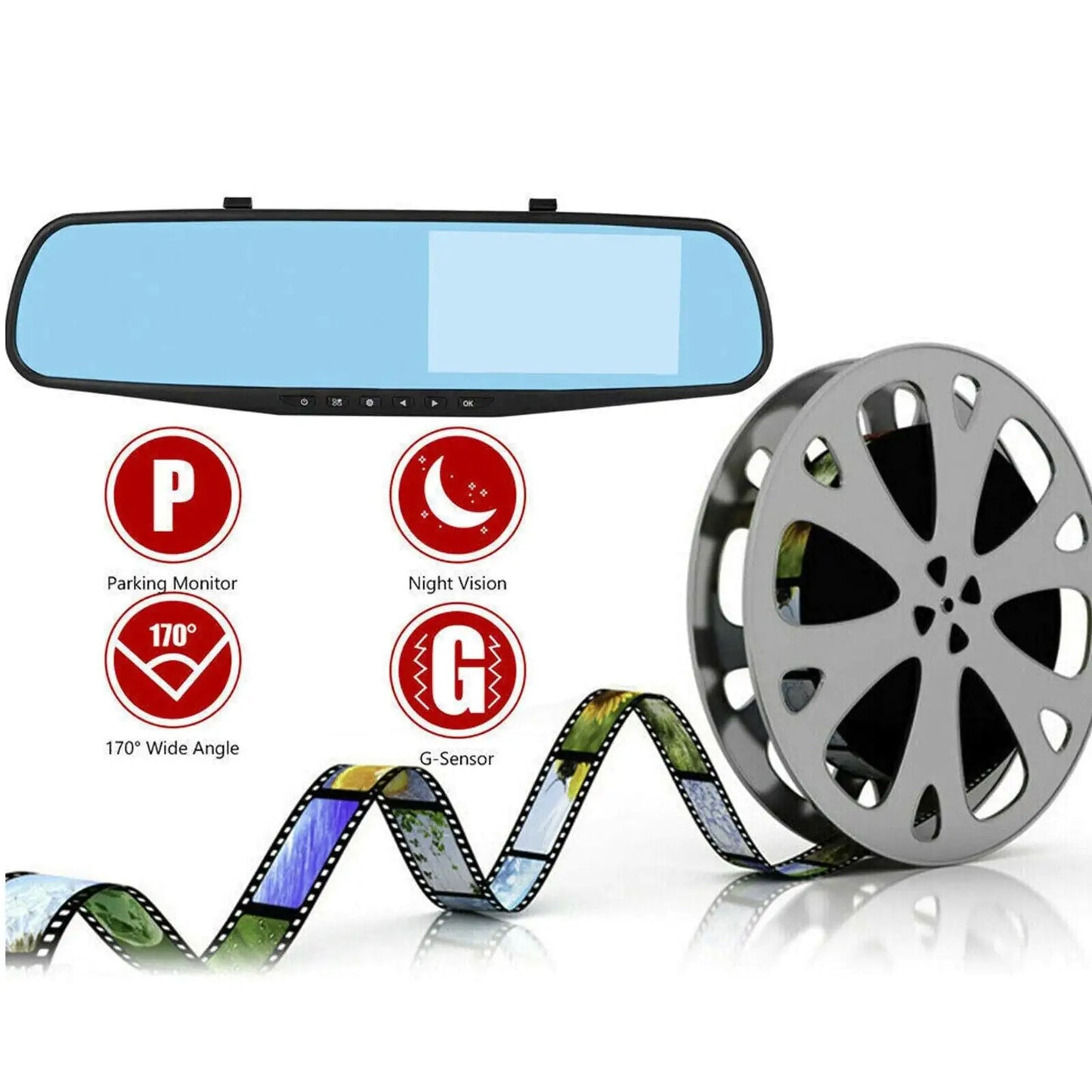 Mirror Car DVR Dual Dash Cam Camera Front Rear Video Recorder 1080P HD Rearview