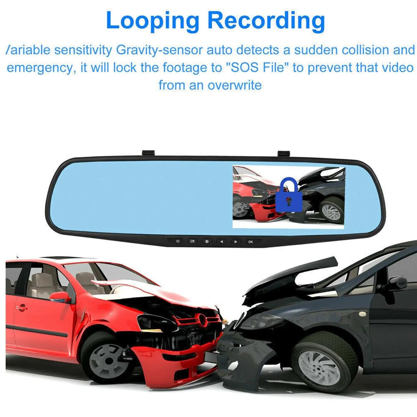 Mirror Car DVR Dual Dash Cam Camera Front Rear Video Recorder 1080P HD Rearview
